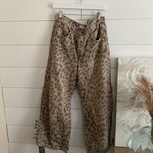 Free People Barrel Leopard Jeans